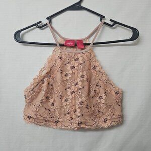 Womens Daytrip Sz Med Bralett Crop Top Tank Peach Floral Lace Feminine Fairy